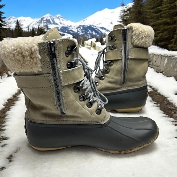 Sperry for J. Crew Shearwater Buckle Winter Boots Wool Lining Tan Women’s SZ 9M - Picture 10 of 11